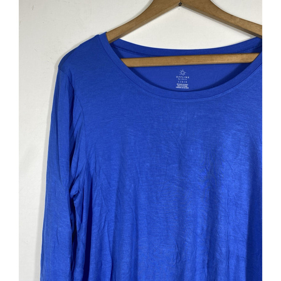 Offline by Aerie Knit Top Tunic Size L Blue Stretch Knit Coastal Athleisure Yoga - Picture 2 of 10